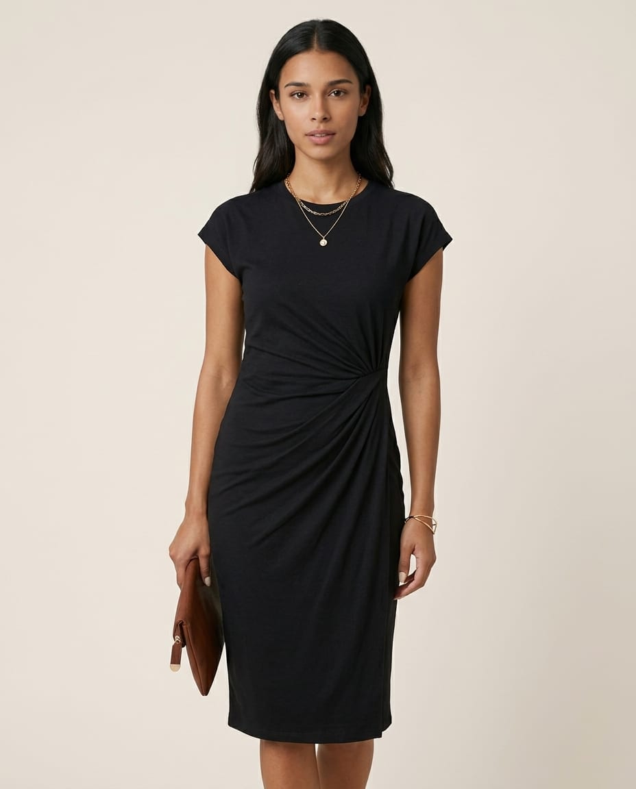 Lina Elegant Midi Dress with Short Sleeves