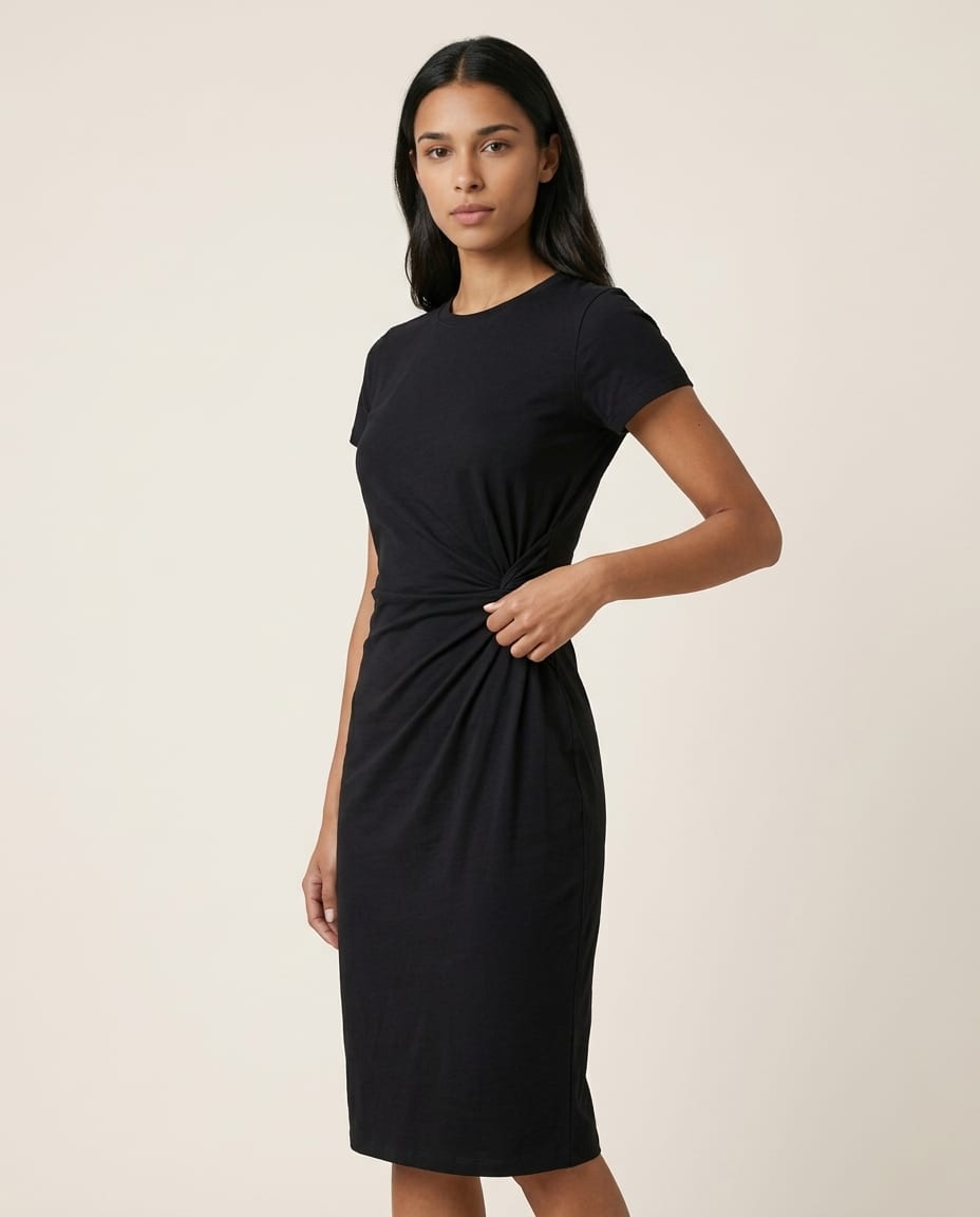 Lina Elegant Midi Dress with Short Sleeves