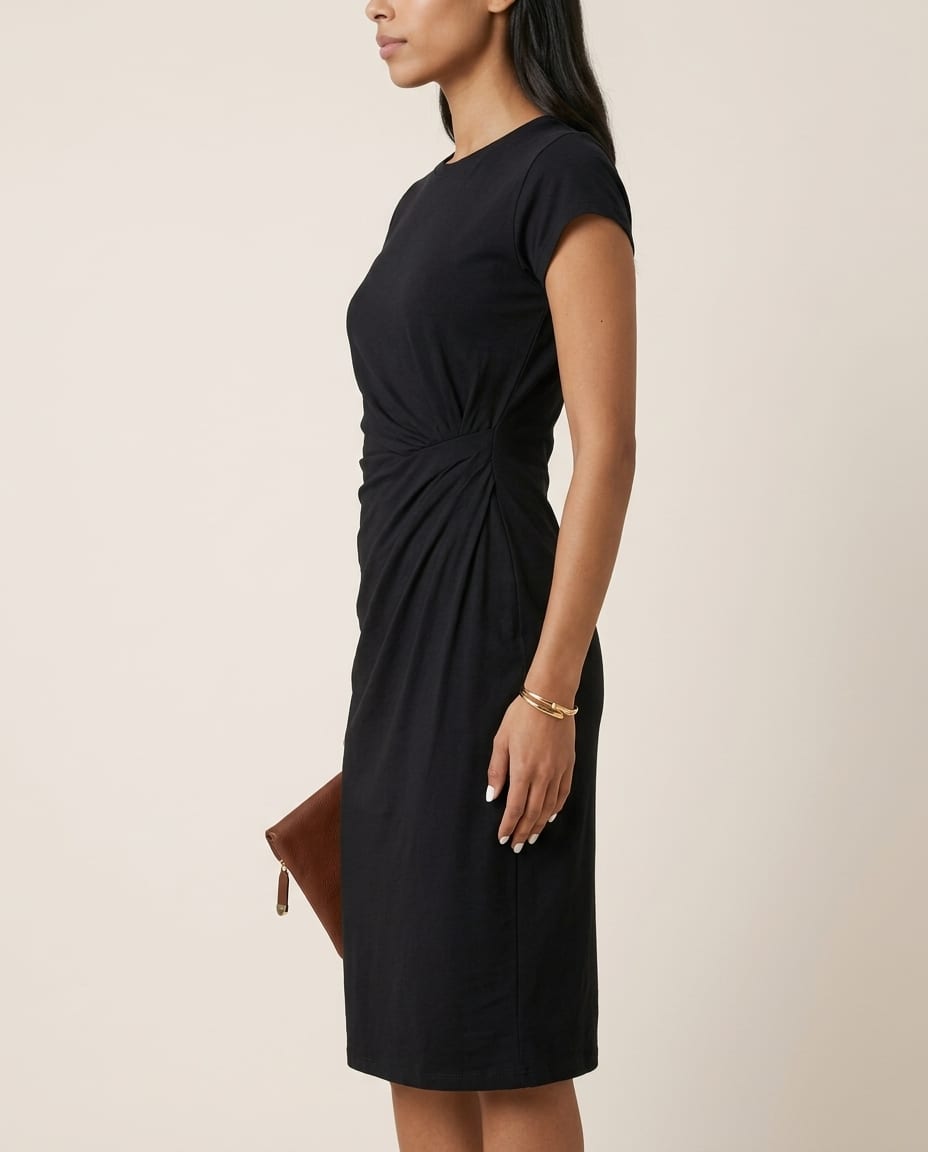 Lina Elegant Midi Dress with Short Sleeves