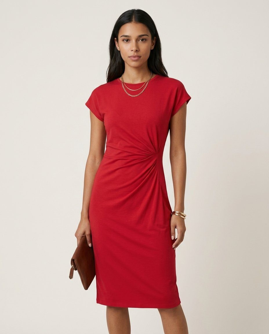 Lina Elegant Midi Dress with Short Sleeves